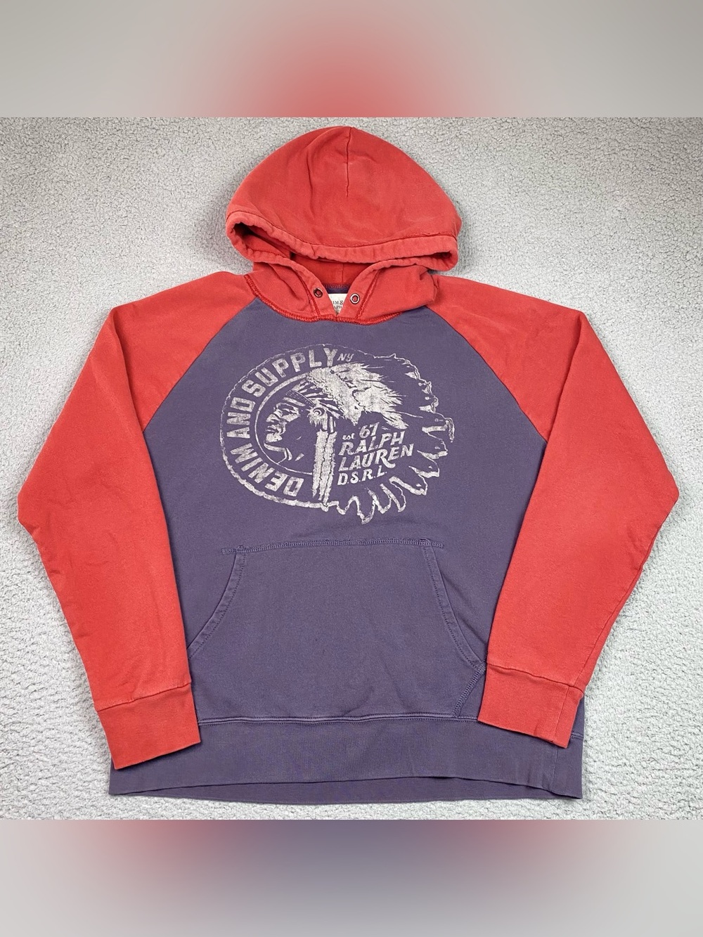 Denim Supply Ralph Lauren Men's Size XL Hoodie Sweatshirt Red Gray Native **